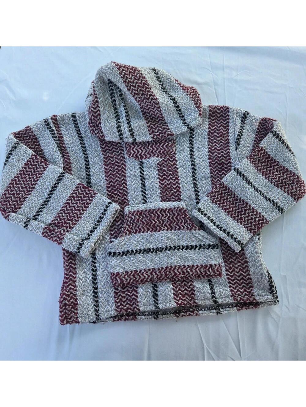 Baja Joe Mexican Baja Hoodie Pullover Sweater Red White L #1260